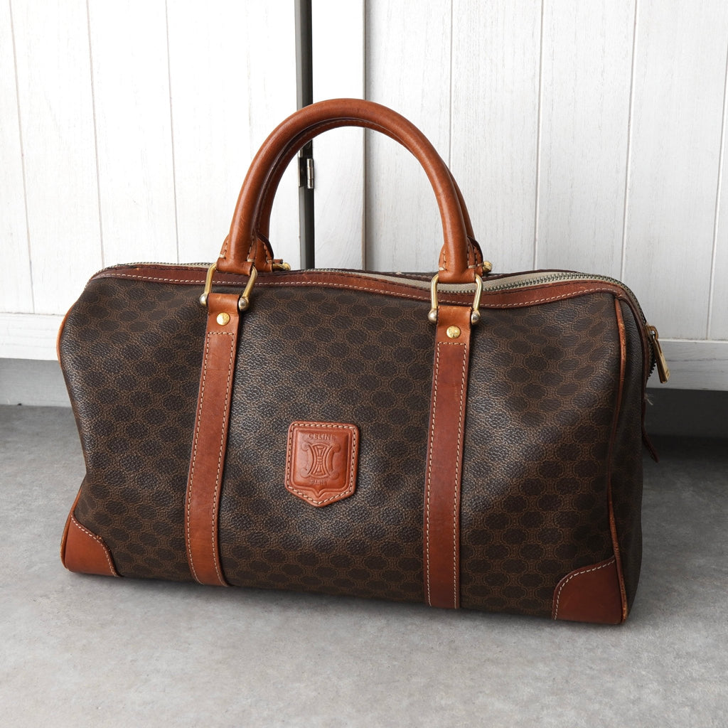 Celine Vintage Macadam PVC/Leather Mini Boston Bag Handbag Brown