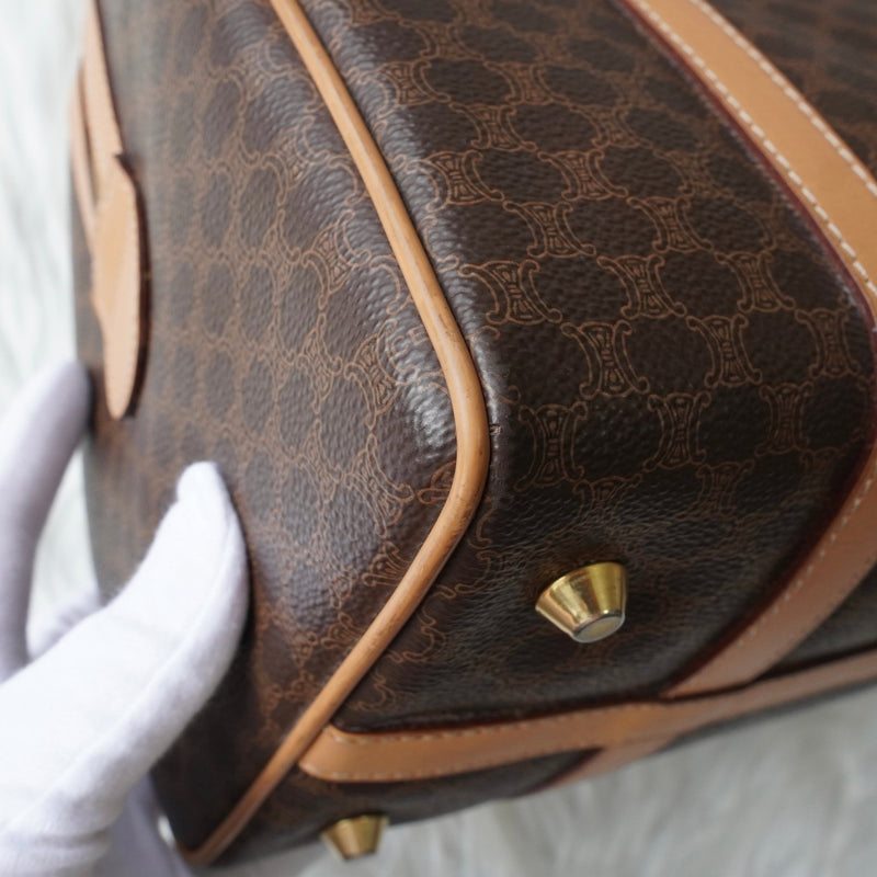 セリーヌ ヴィンテージ マカダム PVC ミニボストンバッグ ハンドバッグ ブラウン - NEWSED