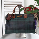 ポロ ラルフローレン チェック柄 PVC / レザー ミニボストンバッグ ハンドバッグ グリーン ブラウン - NEWSED