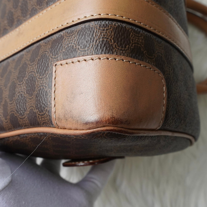 セリーヌ ヴィンテージ マカダム PVC ミニボストンバッグ ハンドバッグ ブラウン - NEWSED