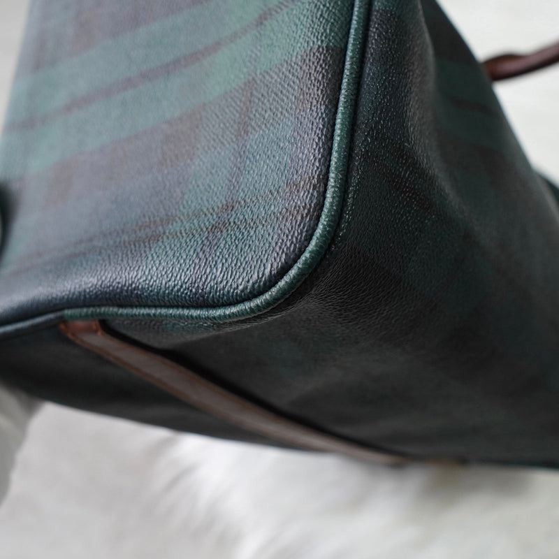 ポロ ラルフローレン チェック柄 PVC ハンドバッグ ミニボストンバッグ グリーン - NEWSED