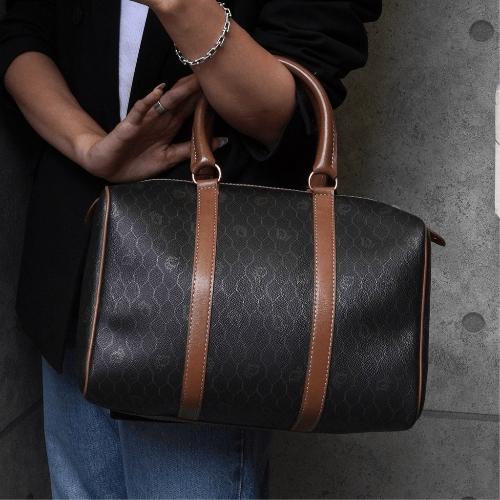 クリスチャン ディオール ハニカム PVC レザー ミニボストンバッグ ブラック / ブラウン