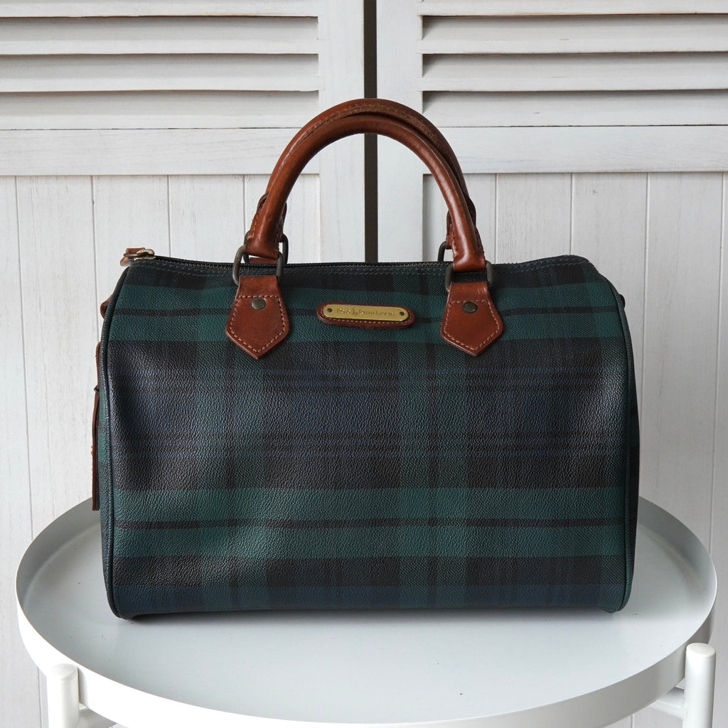 ポロ ラルフローレン チェック柄 ミニボストンバッグ PVC ダークグリーン