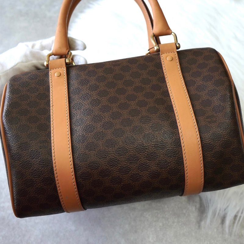 セリーヌ マカダム PVC / レザー ミニボストンバッグ ハンドバッグ ブラウン - NEWSED