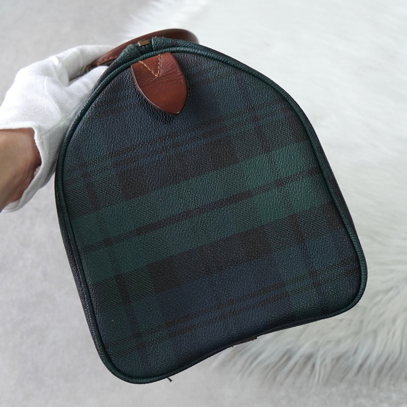 ポロ ラルフローレン チェック柄 PVC ハンドバッグ ミニボストンバッグ グリーン - NEWSED