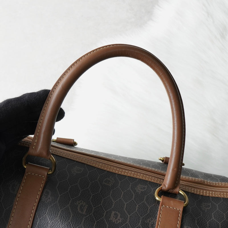 クリスチャン ディオール ヴィンテージ ハニカム柄 PVC ボストンバッグ ハンドバッグ ブラウン系 - NEWSED