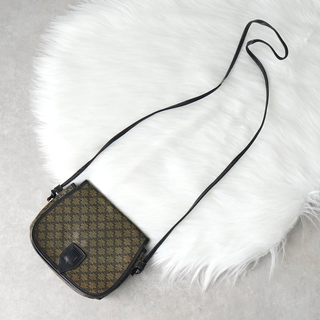 セリーヌ ヴィンテージ マカダム PVC / レザー ミニ ショルダーバッグ ブラウン / ブラック