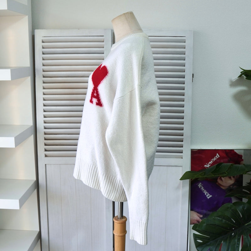 アミパリ アミ パリス ハートロゴ ニット アイボリー レディース