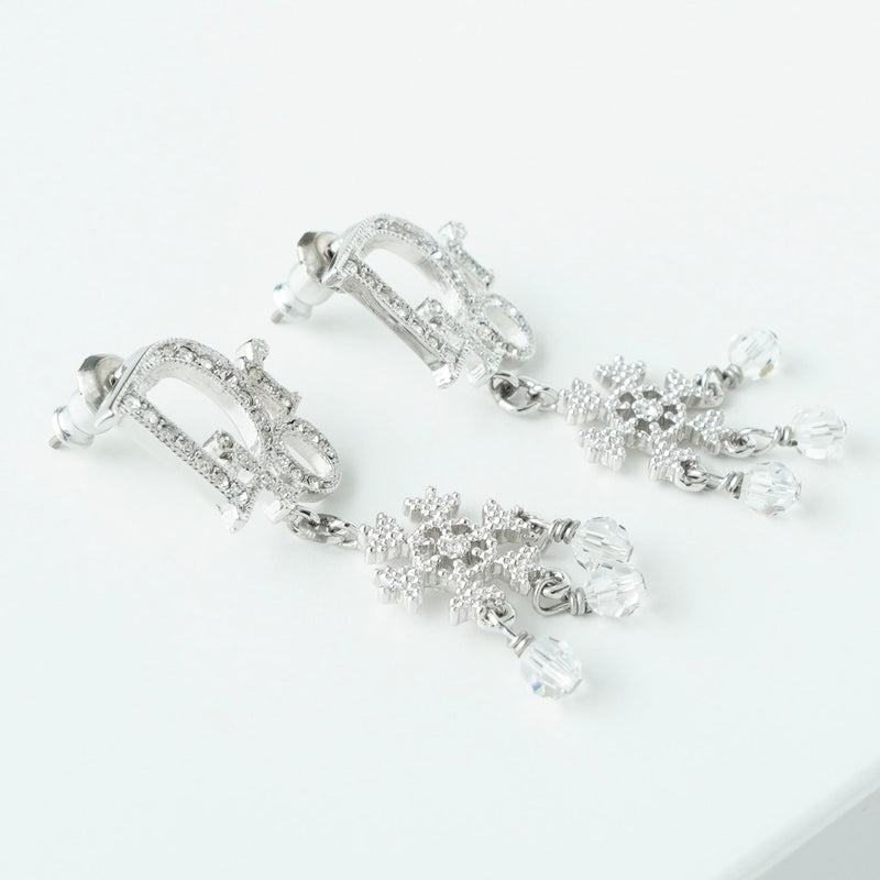 ディオール ロゴ ラインストーン スノー クリスタル ピアス シルバー