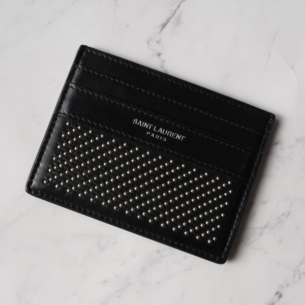 サンローラン パリ スタッズ レザー パスケース カードケース ブラック / シルバー