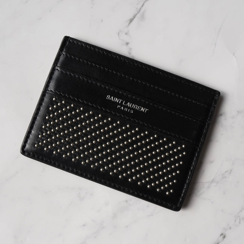サンローラン パリ スタッズ レザー パスケース カードケース ブラック / シルバー