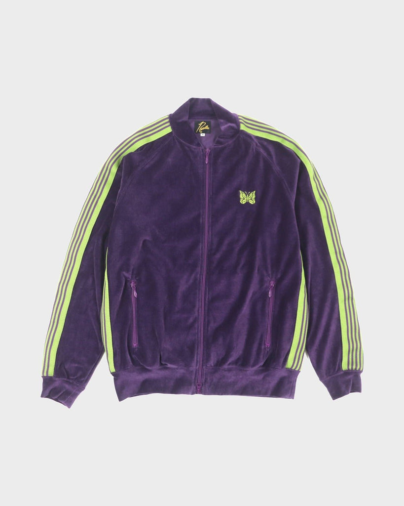 ニードルズ R.C. Track Jacket 刺繍入り ベロア ダブルジップアップ トラックジャケット パープル M メンズ
