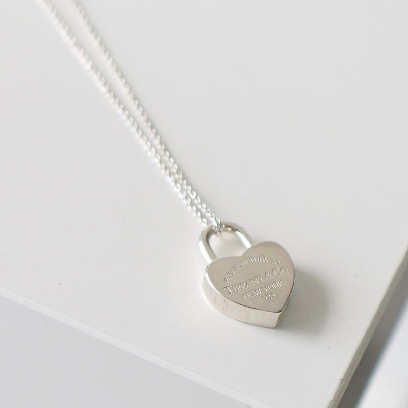 Return To Tiffany Heart Padlock Motif Silver 925 Necklace - NEWSED