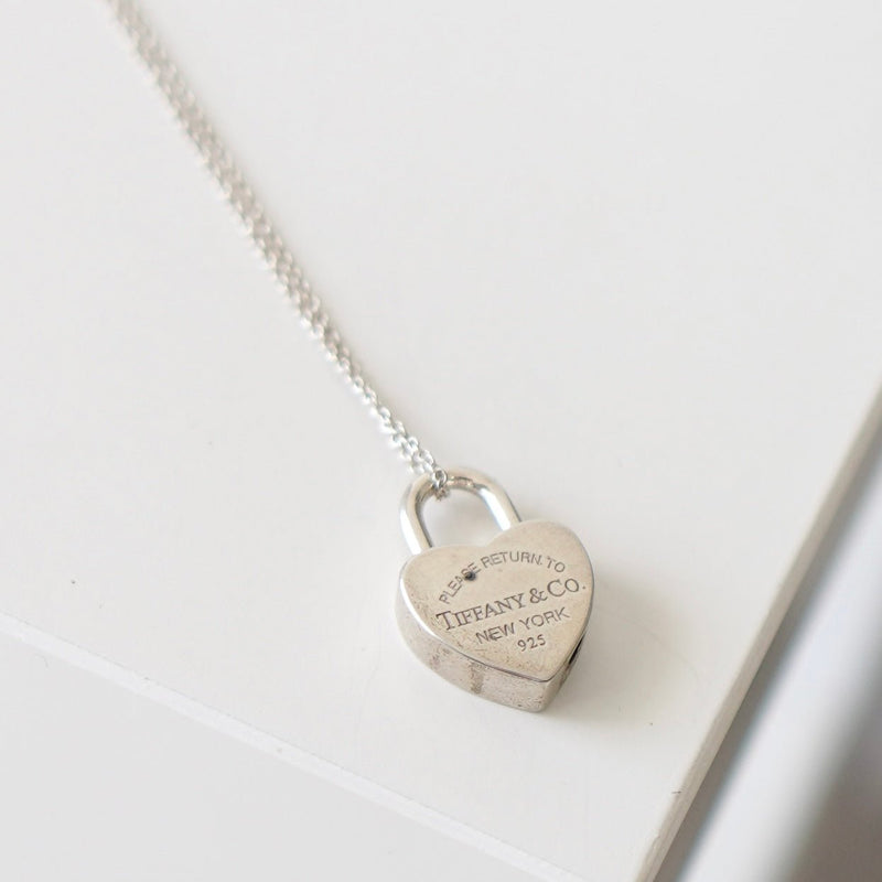 Return To Tiffany Heart Padlock Motif Silver 925 Necklace - NEWSED