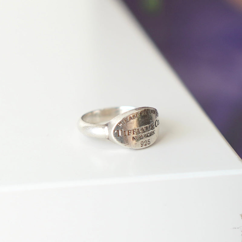 "Return to Tiffany" Oval Tag Silver Ring - NEWSED