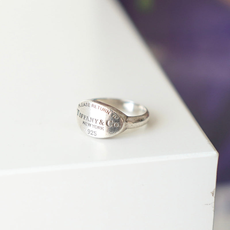 "Return to Tiffany" Oval Tag Silver Ring - NEWSED