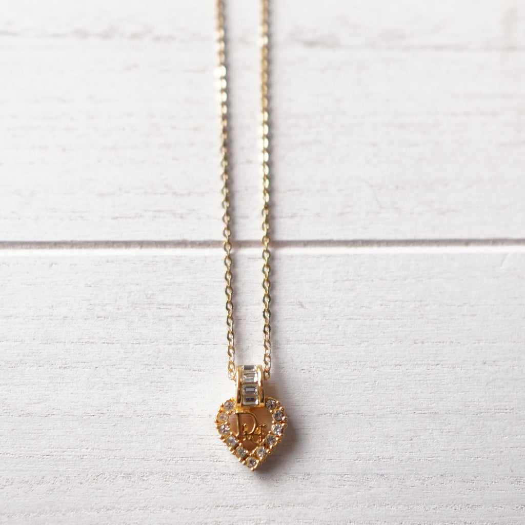 Rhinestone Heart Motif Gold Necklace