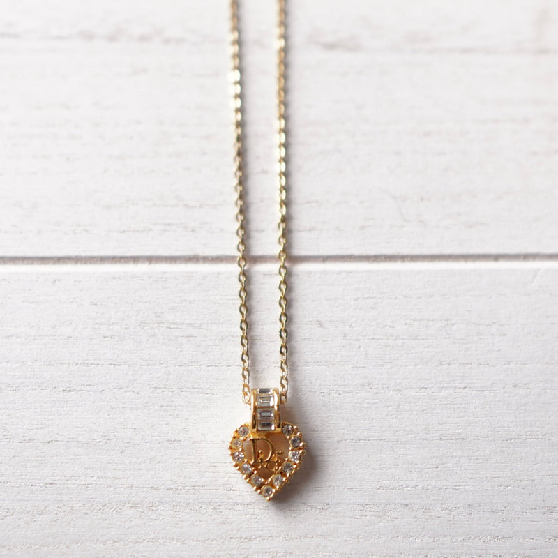 Rhinestone Heart Motif Gold Necklace - NEWSED