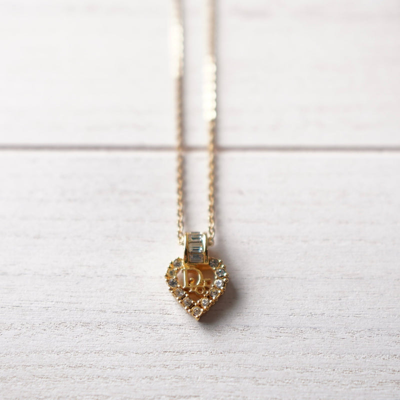 Rhinestone Heart Motif Gold Necklace - NEWSED