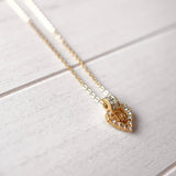 Rhinestone Heart Motif Gold Necklace - NEWSED