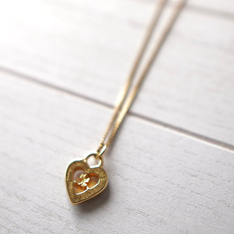 Rhinestone Heart Motif Gold Necklace - NEWSED