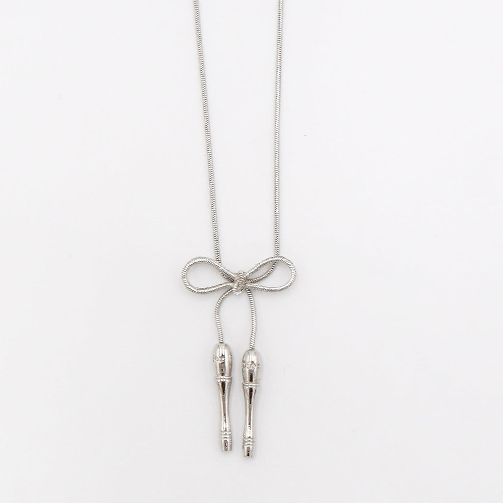Ribbon Motif Silver Necklace