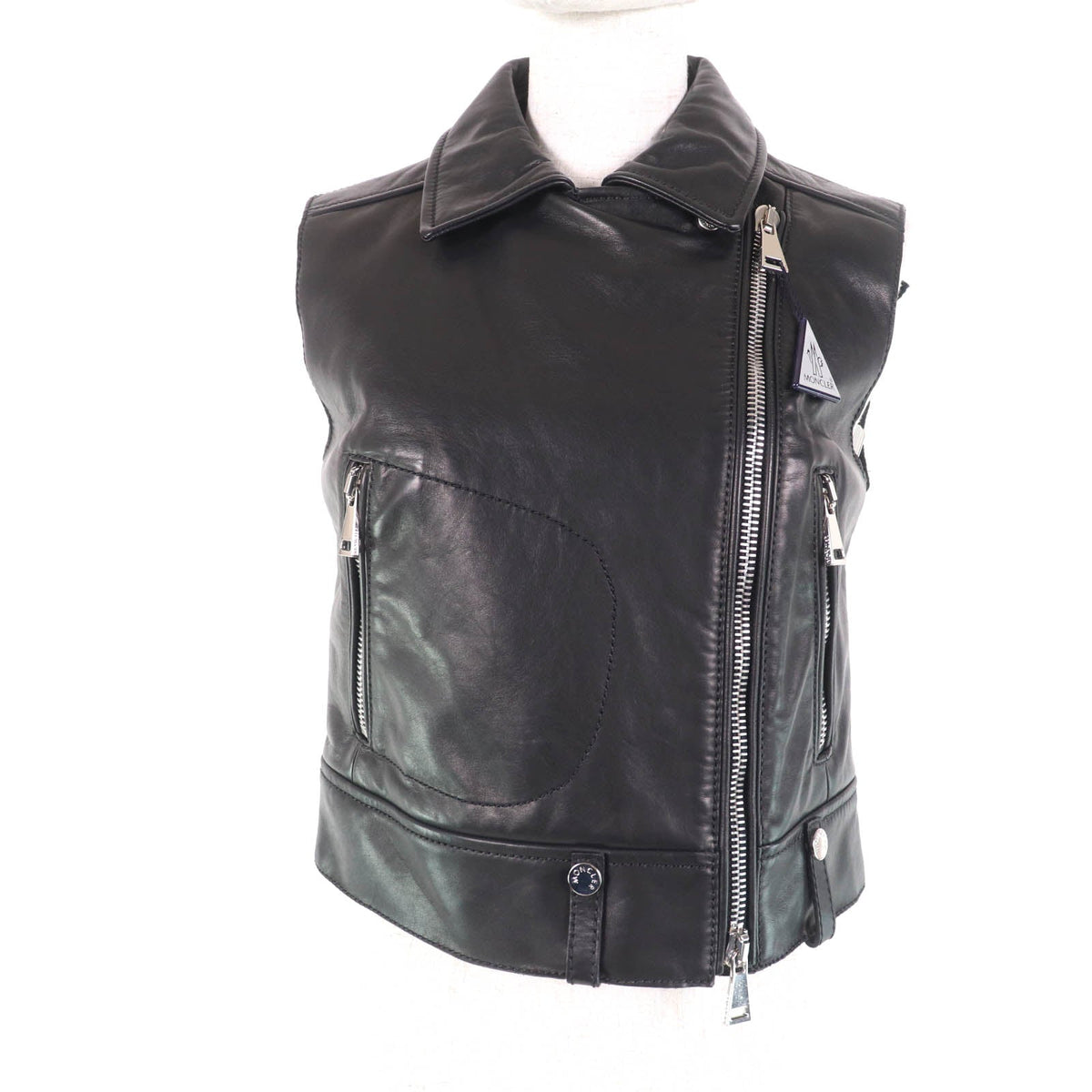 モンクレール RODEIA ロゴボタン付 ZIP UP レザーベスト ダウン ダウンベスト ブラック 0 レディース - NEWSED