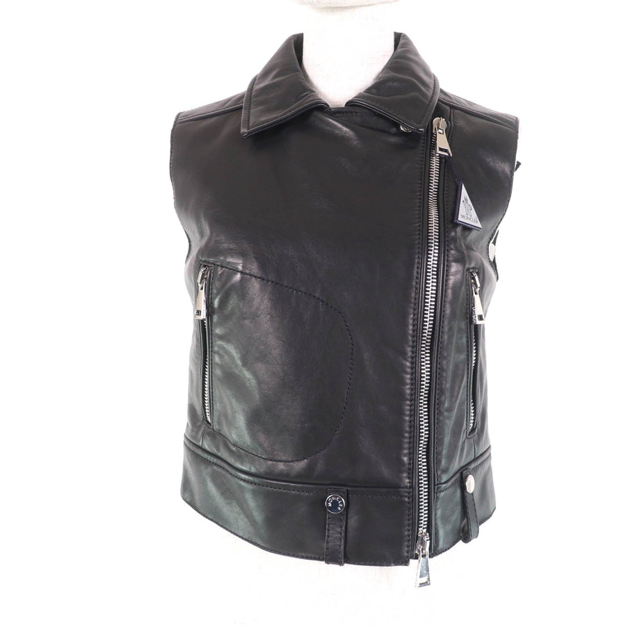 モンクレール RODEIA ロゴボタン付 ZIP UP レザーベスト ダウン ダウンベスト ブラック 0 レディース - NEWSED
