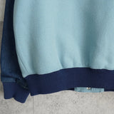 メゾン キツネ フェルトロゴ デニム切り替え ウール ブルゾン スタジャン ブルー