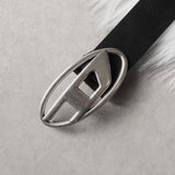 ディーゼル ロゴ レザー ベルト 80 / 32 ブラック / シルバー