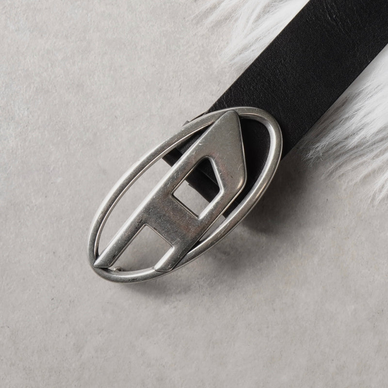 ディーゼル ロゴ レザー ベルト 80 / 32 ブラック / シルバー