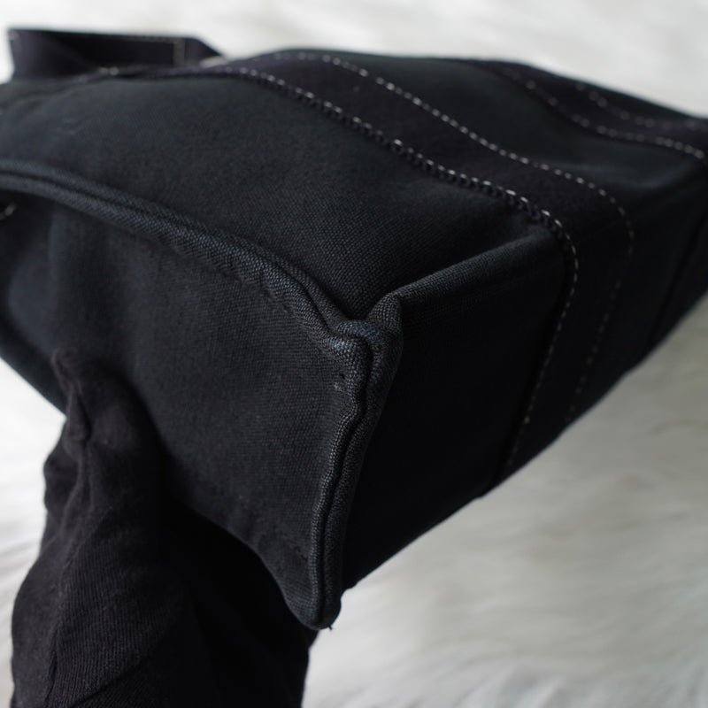 エルメス ドーヴィルPM キャンバス ハンドバッグ ブラック / ホワイトステッチ