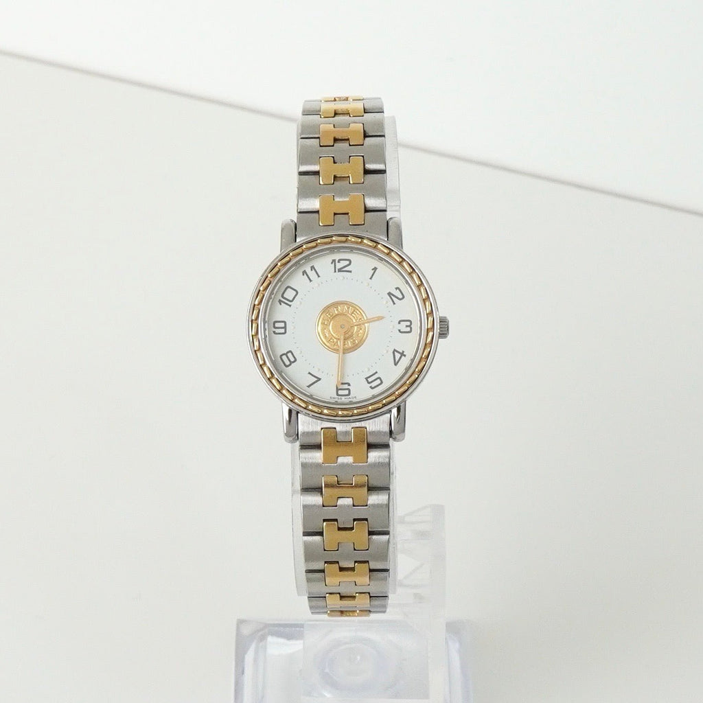 エルメス セリエ SE4.220 1012095 ステンレススチール ゴールドプレート クォーツ 白文字盤 腕時計 レディース 電池交換済み