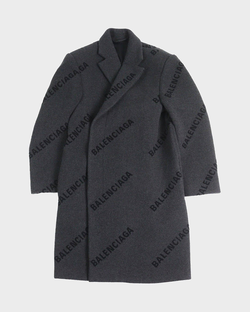 バレンシアガ SHIFTED COAT ロゴ総柄 ロング コート チャコールグレー 46 メンズ