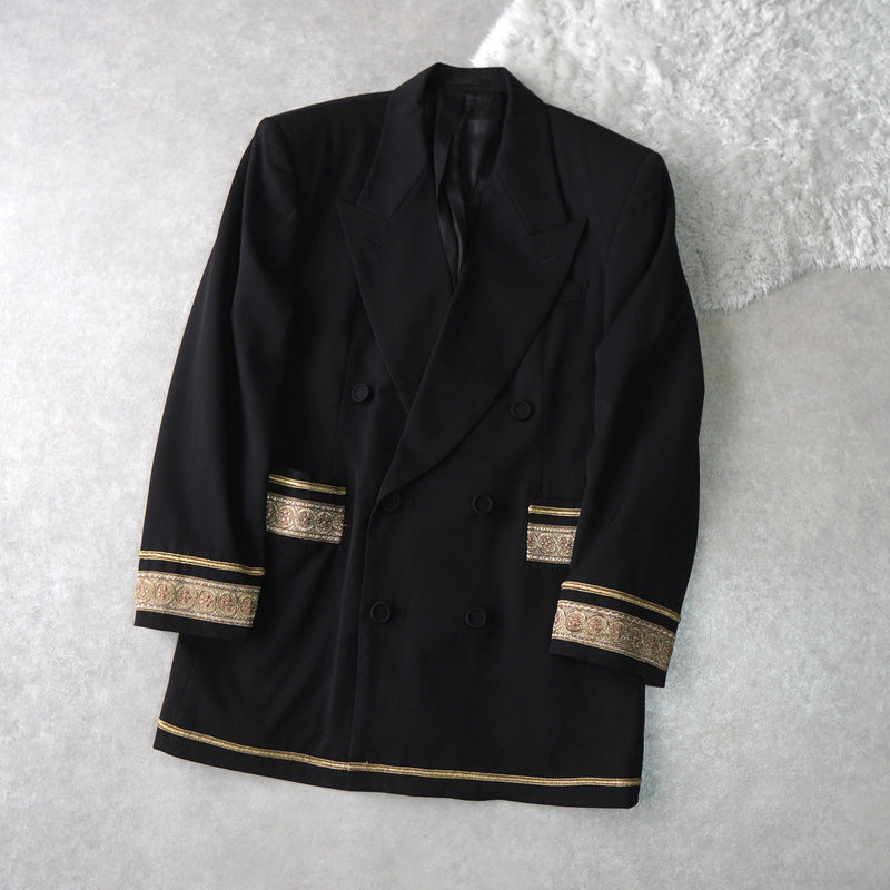 Shiny Embroidery Double Breasted Tailored Jacket - NEWSED