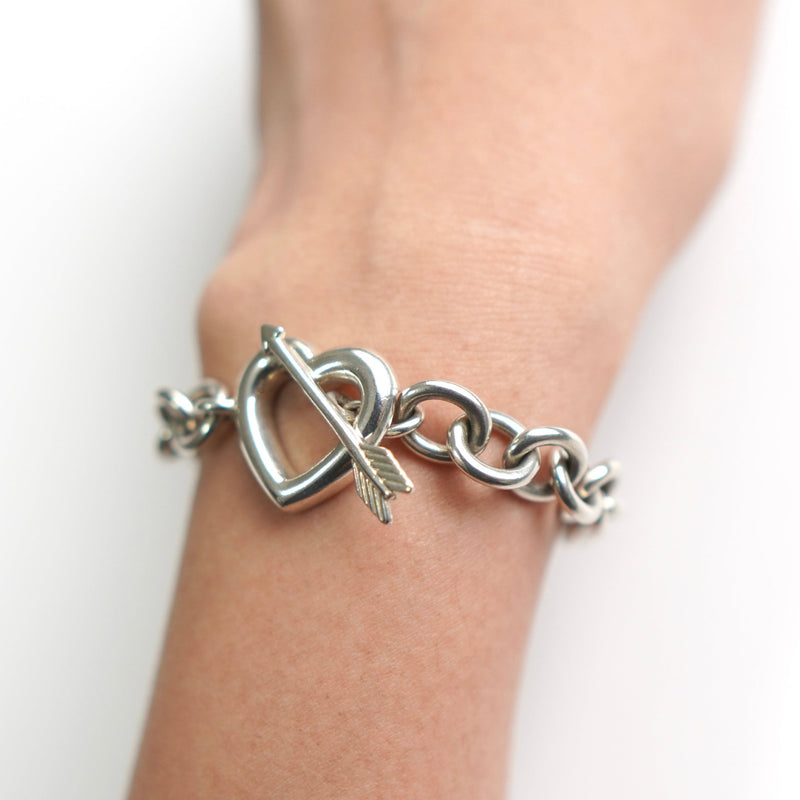 Silver 925 Heart and Arrow Toggle Bracelet - NEWSED