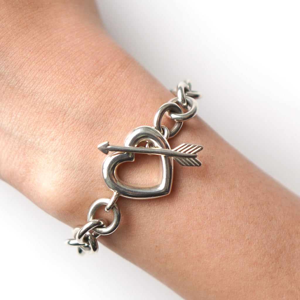 Silver 925 Heart and Arrow Toggle Bracelet