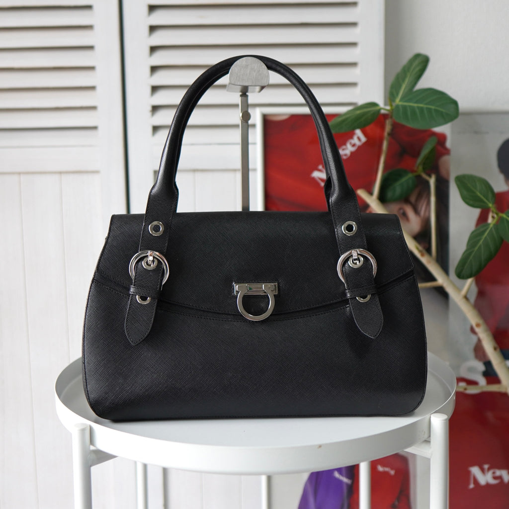 Silver Gancini Leather Hand Bag