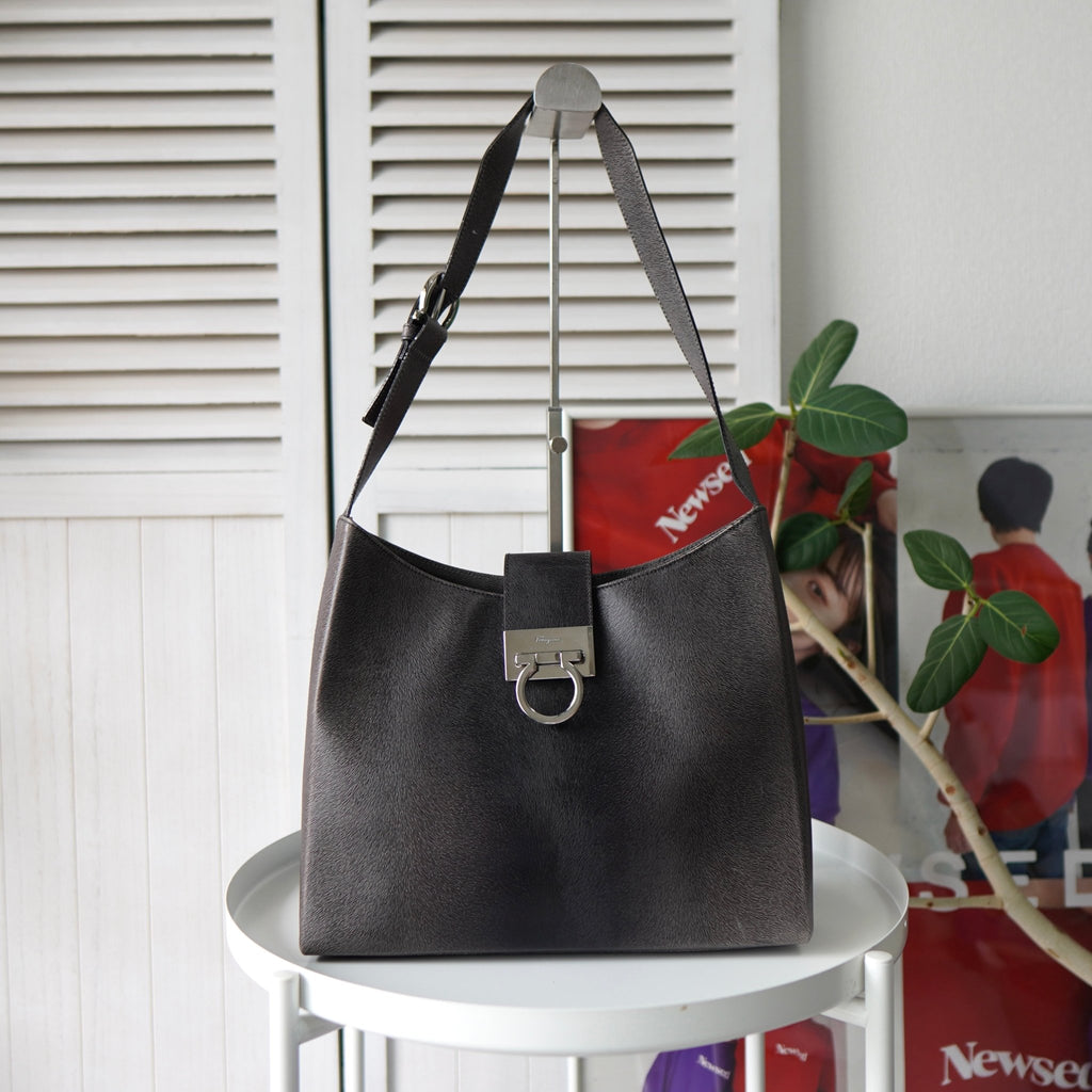 Silver Gancini Leather Shoulder Bag