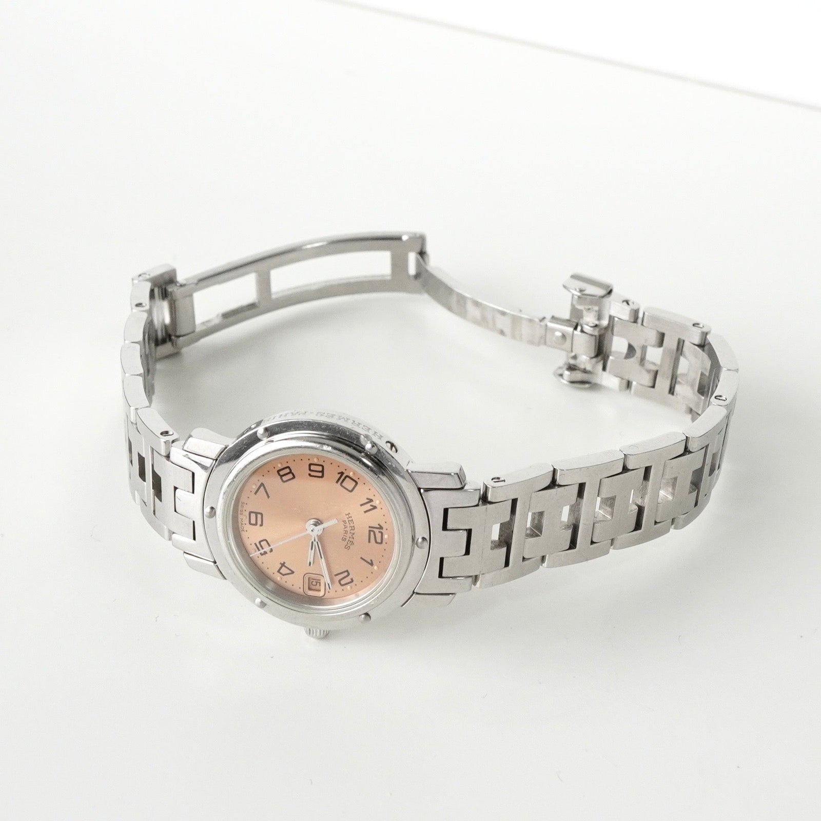 エルメス クリッパー SS×クォーツ ピンクゴールド文字盤 電池交換済