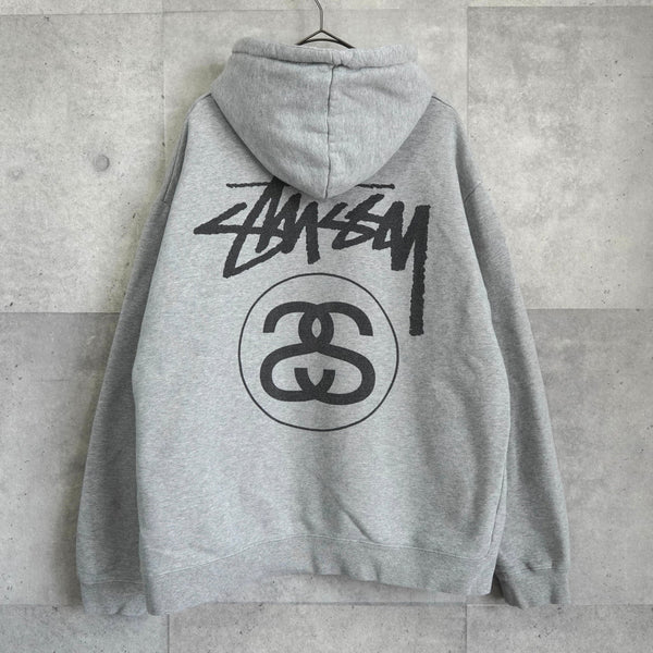 【希少モデル】ステューシー バックビッグロゴ グレー フルジップパーカー 即完売 STUSSY(ステューシー) 00's world tour zip hoodie ワールド