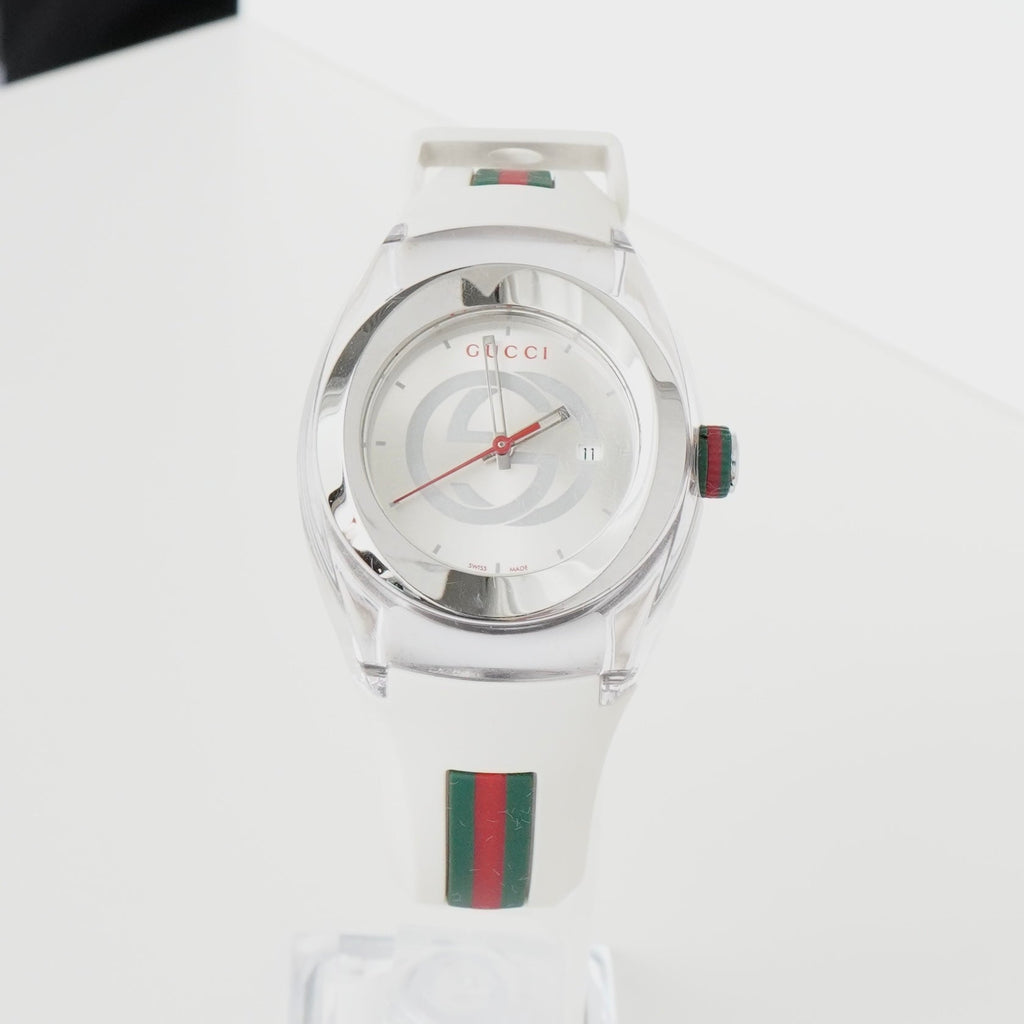 Gucci Sync Stainless Steel x Silicone / QZ Silver Dial White Watch with Box and Replaced Battery
