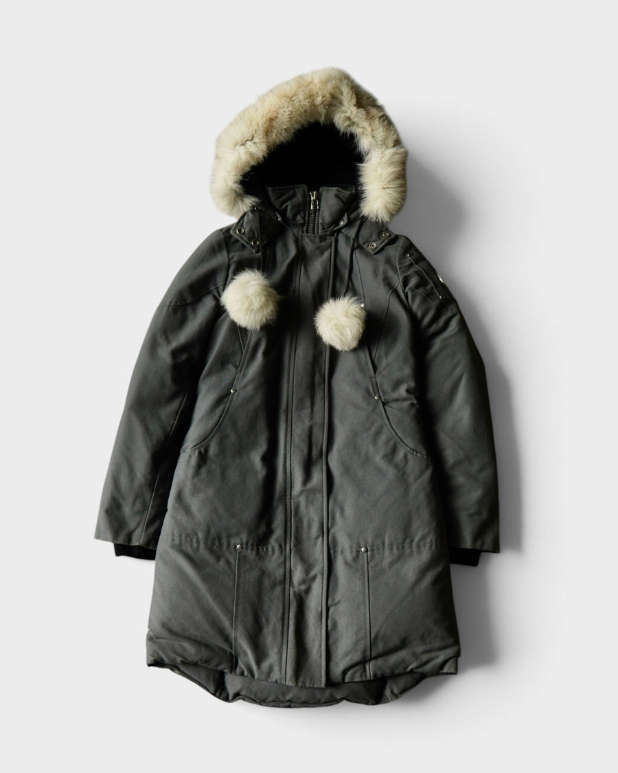ムース ナックルズ Stirling Parka ファー ポンポン ダウンジャケット グレー レディース - NEWSED