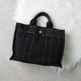 エルメス ドーヴィルPM キャンバス ハンドバッグ ブラック / ホワイトステッチ