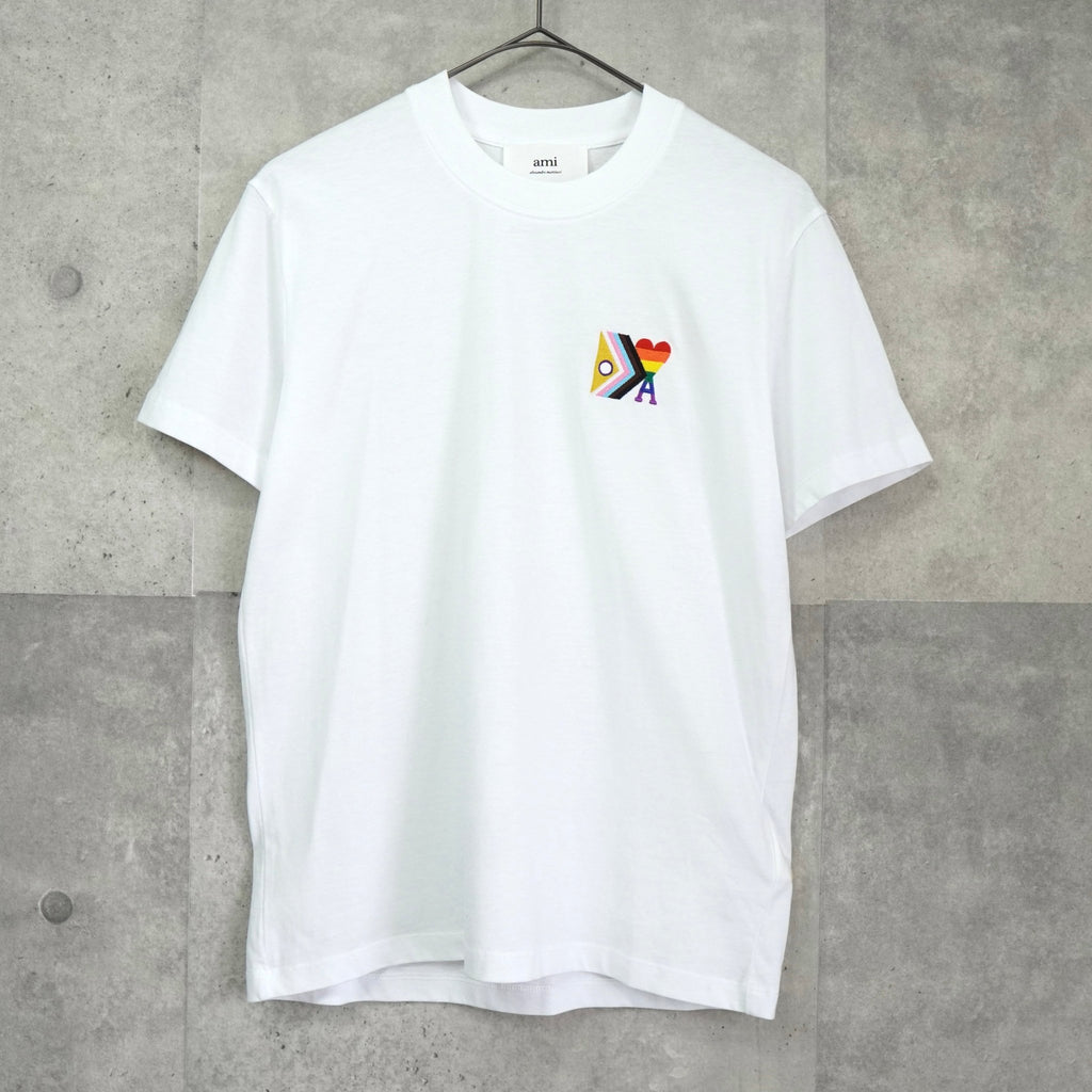 アミパリ アミ パリス ワンポイント 刺繍 Tシャツ ホワイト