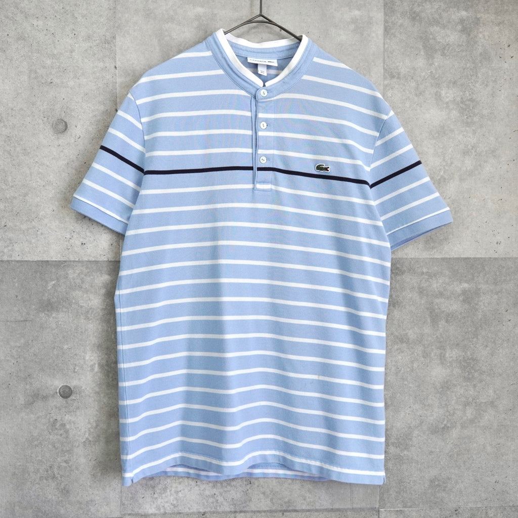 Lacoste 徽标边框徽标凸纹短袖 T 恤 蓝色/白色