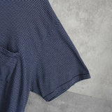 ブルックスブラザーズ ゴールド ロゴ刺繍 ボーダー柄 ポケット Tシャツ ネイビー / ホワイト - NEWSED