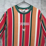 ゲス ロゴ 刺繍 ストライプ柄 Tシャツ マルチカラー - NEWSED