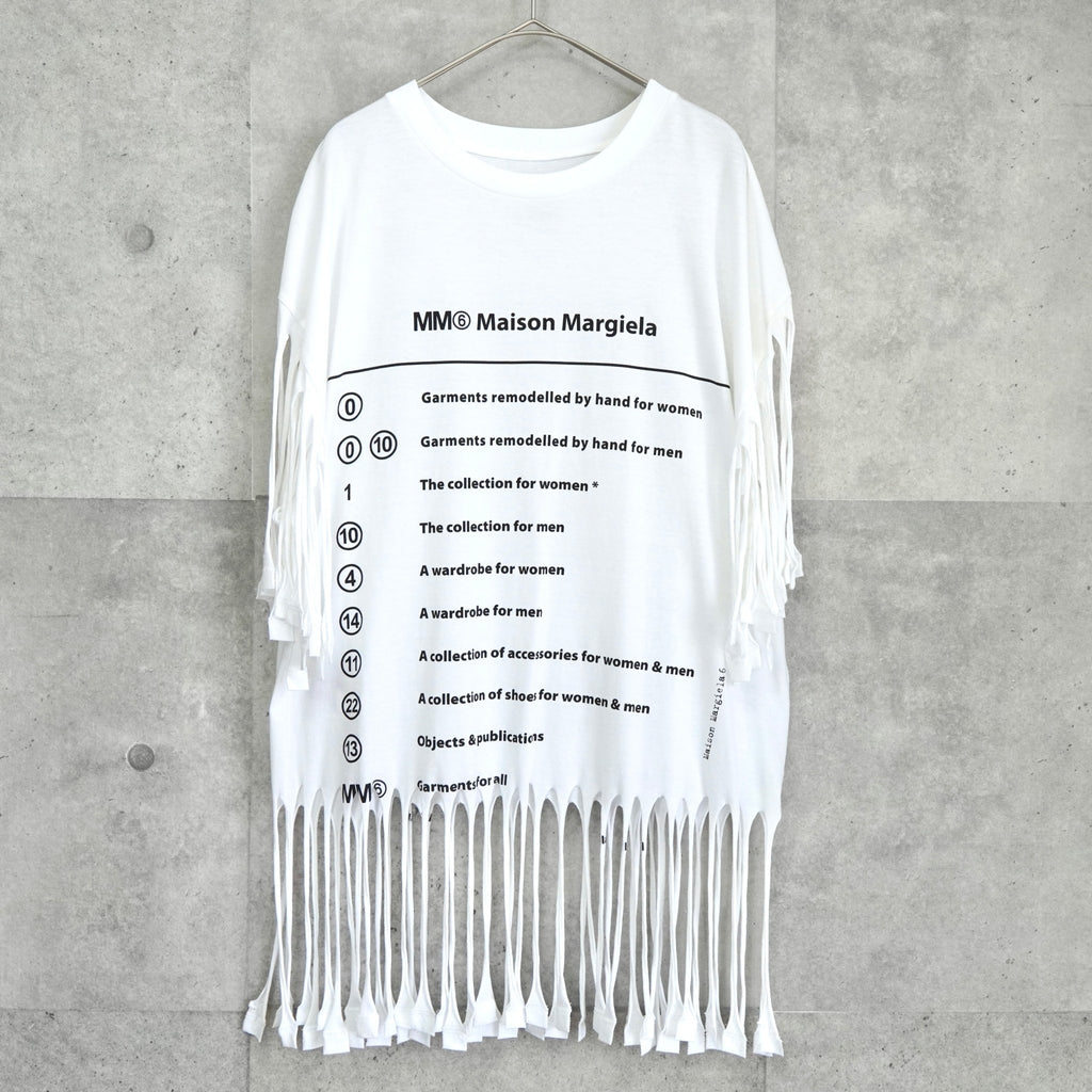 エムエムシックス メゾン マルジェラ カレンダーロゴ フリンジ Tシャツ ホワイト