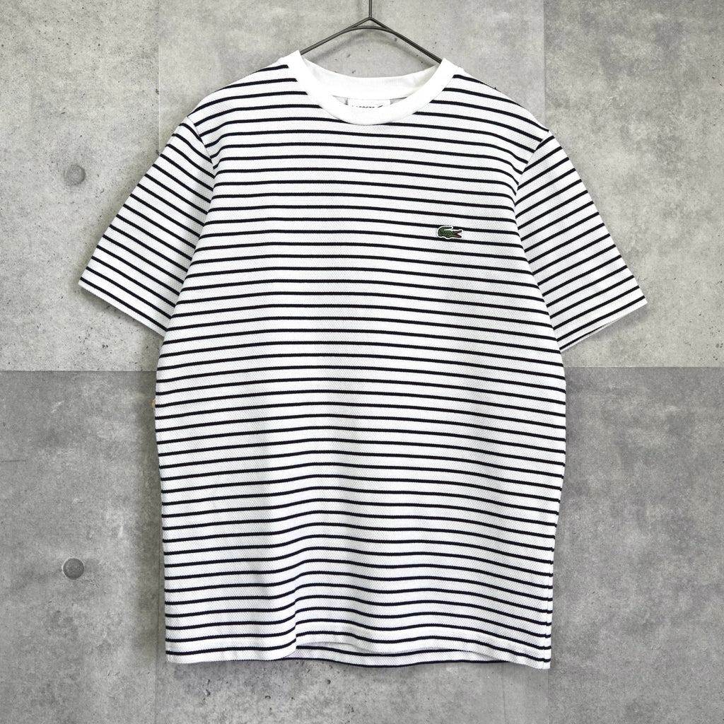 Lacoste 徽标边框珠地网眼 T 恤黑色 x 白色